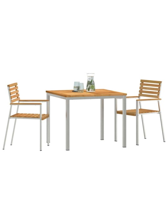 Dārza ēdamgalds 3 pcs cieta teak koks un nerūsējošais tērauds