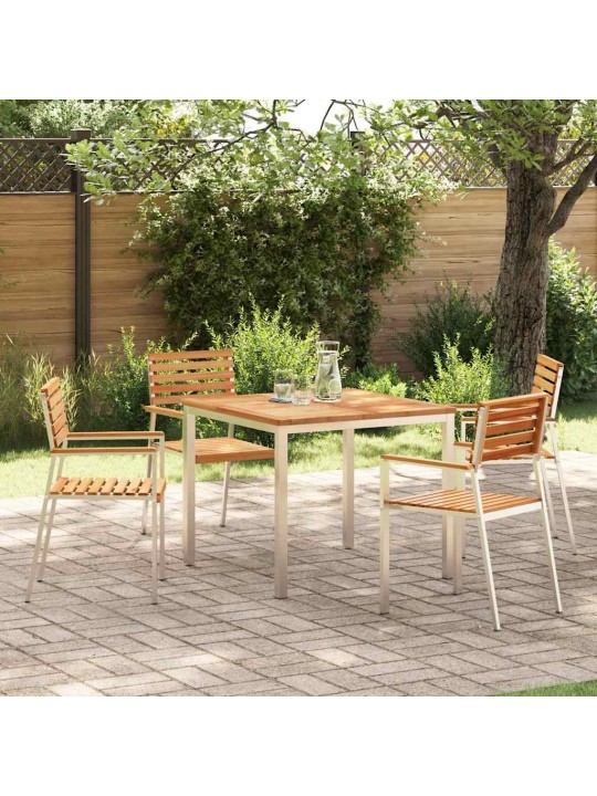Dārza ēdamgalds 5 pcs cieta teak koks un nerūsējošais tērauds