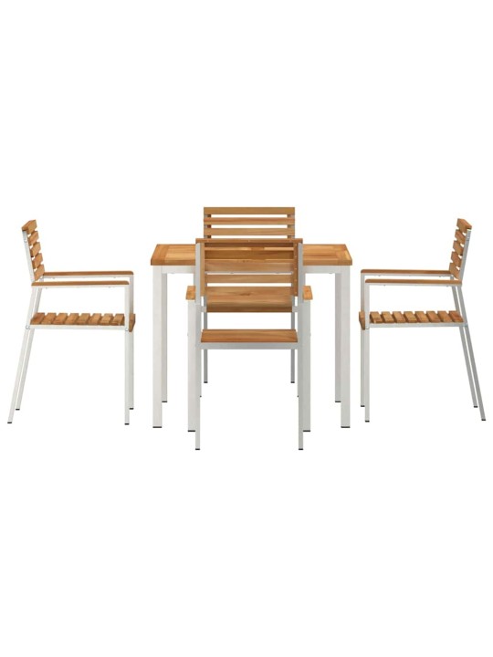 Dārza ēdamgalds 5 pcs cieta teak koks un nerūsējošais tērauds