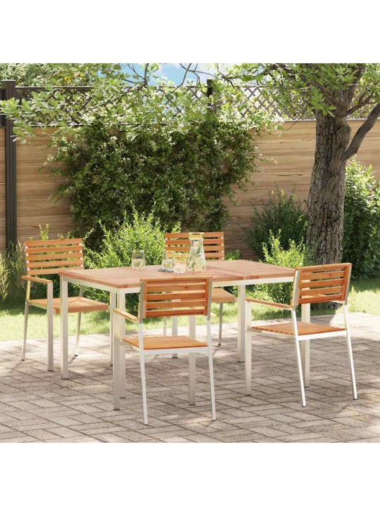 Dārza ēdamgalds 5 pcs cieta teak koks un nerūsējošais tērauds