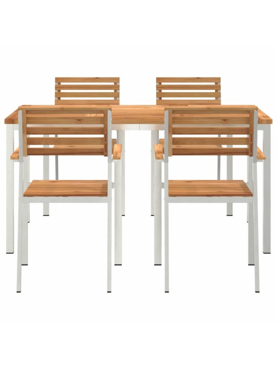 Dārza ēdamgalds 5 pcs cieta teak koks un nerūsējošais tērauds