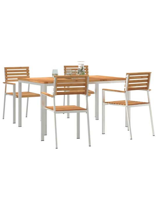 Dārza ēdamgalds 5 pcs cieta teak koks un nerūsējošais tērauds