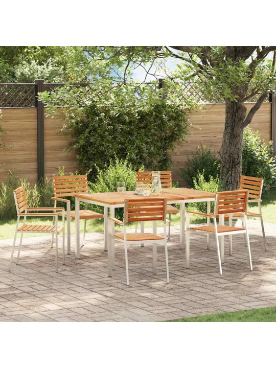 Dārza ēdamgalds 7 pcs cieta teak koks un nerūsējošais tērauds