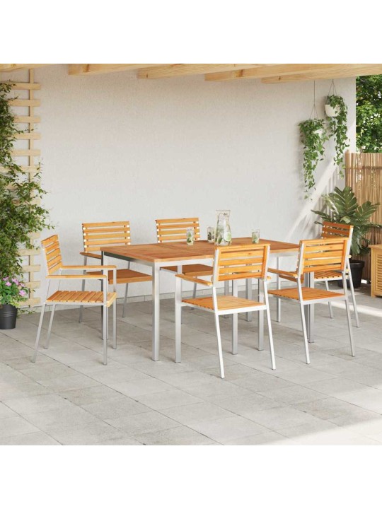 Dārza ēdamgalds 7 pcs cieta teak koks un nerūsējošais tērauds