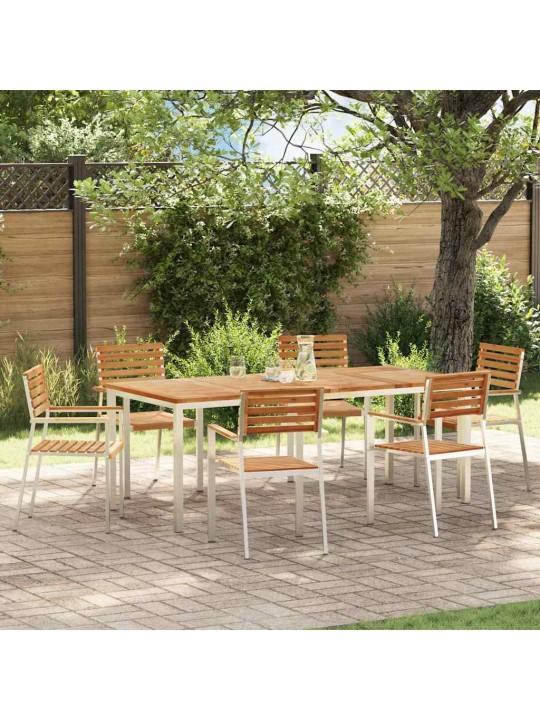 Dārza ēdamgalds 7 pcs cieta teak koks un nerūsējošais tērauds