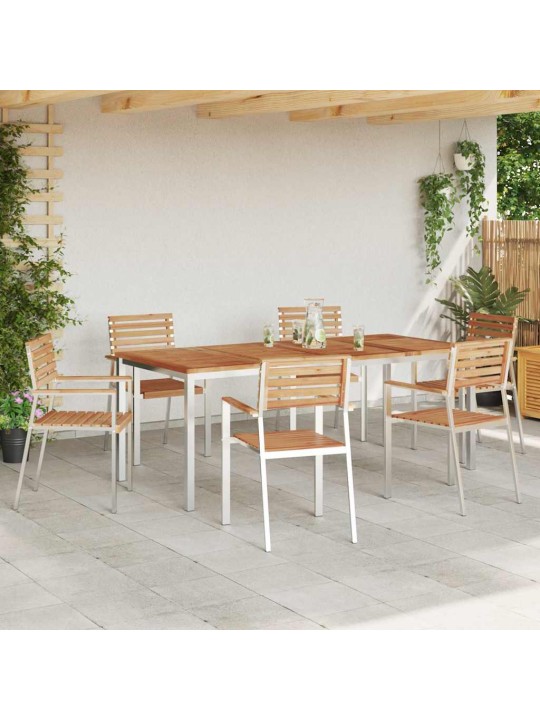Dārza ēdamgalds 7 pcs cieta teak koks un nerūsējošais tērauds