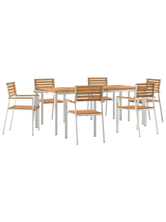 Dārza ēdamgalds 7 pcs cieta teak koks un nerūsējošais tērauds
