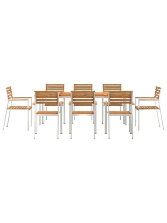Dārza ēdamgalds 9 pcs cieta teak koks un nerūsējošais tērauds