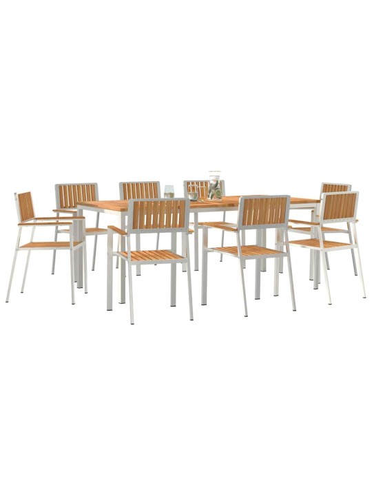 Dārza ēdamgalds 9 pcs brūna masīvs tīkkoks