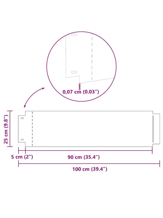 Zāliena apmales 30 pcs sudraba 100 x 25 cm cinkots tērauds