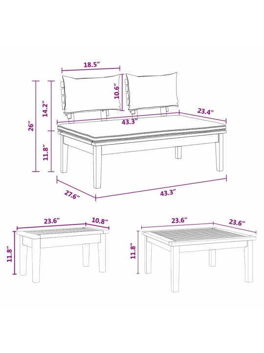 Dārza sola komplekts ar spilvenu 4 pcs brūns un krēma