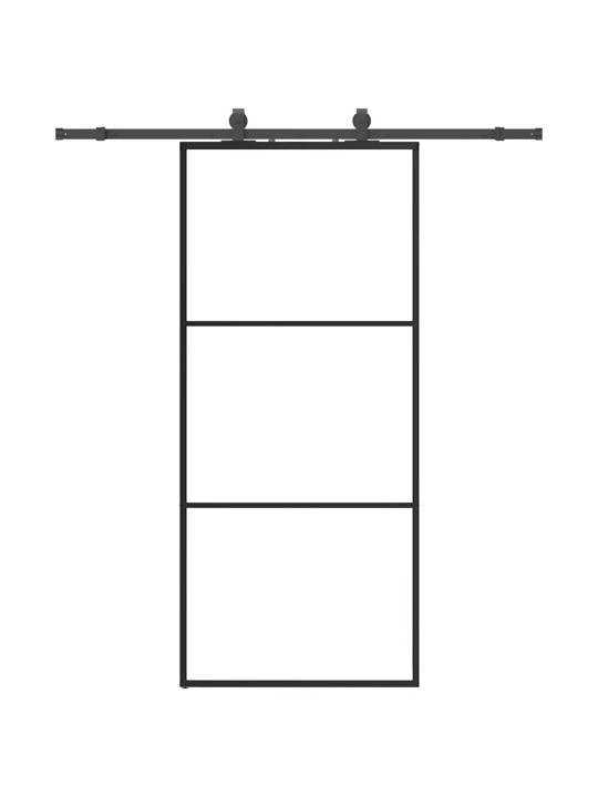 Bīdāmās durvis ar stiprinājumiem, melns, stikls, 90x205 cm