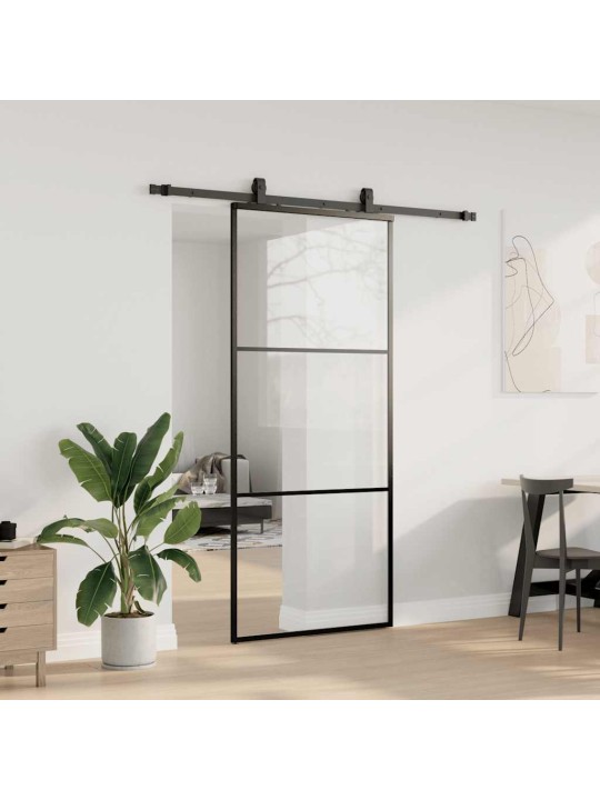 Bīdāmās durvis ar stiprinājumiem, melns, stikls, 90x205 cm