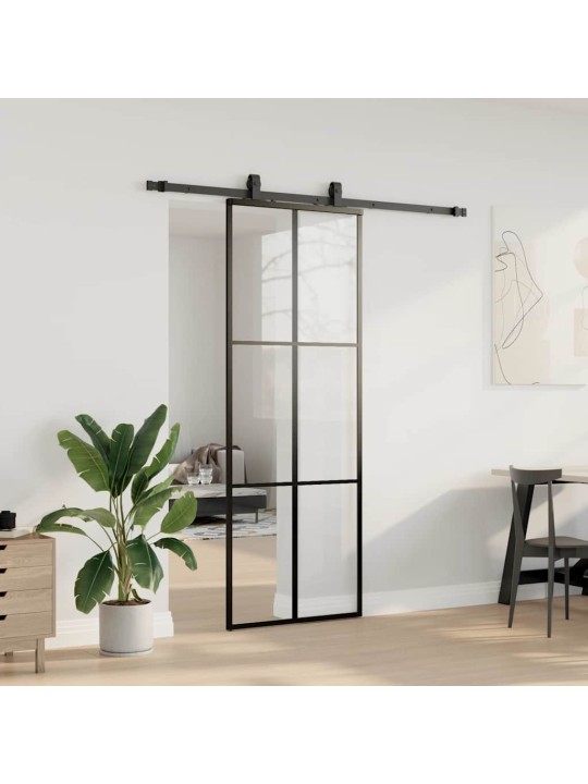 Bīdāmās durvis ar stiprinājumiem, melns, stikls, 76x205 cm