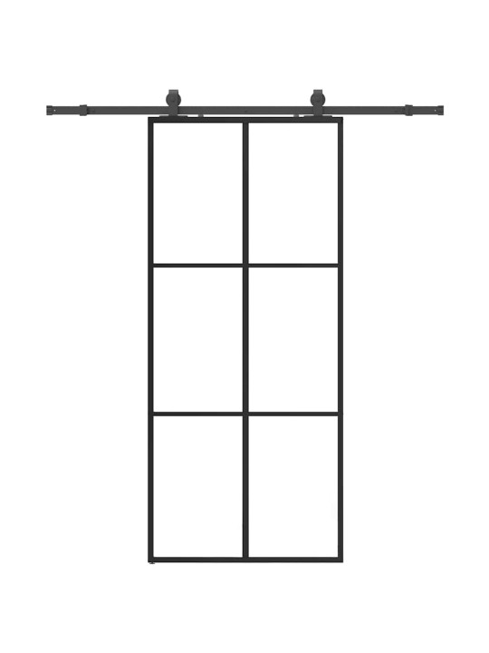 Bīdāmās durvis ar stiprinājumiem, melns, stikls, 90x205 cm