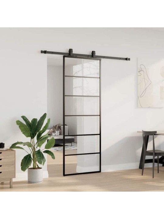 Bīdāmās durvis ar stiprinājumiem, melns, stikls, 76x205 cm