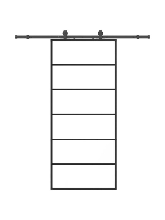 Bīdāmās durvis ar stiprinājumiem, melns, stikls, 90x205 cm
