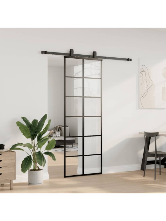Bīdāmās durvis ar stiprinājumiem, melns, stikls, 76x205 cm