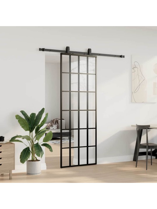 Bīdāmās durvis ar stiprinājumiem, melns, stikls, 76x205 cm