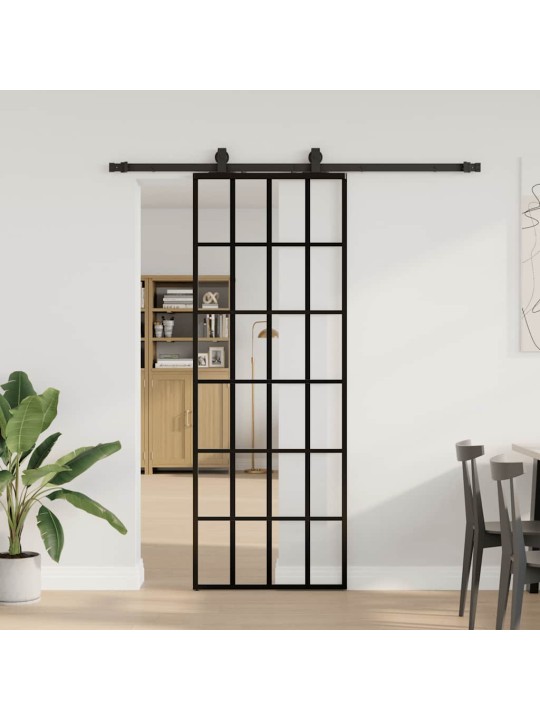 Bīdāmās durvis ar stiprinājumiem, melns, stikls, 76x205 cm