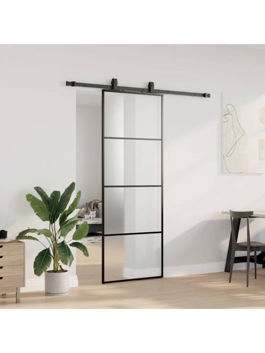 Bīdāmās durvis ar stiprinājumiem, melns, stikls, 76x205 cm