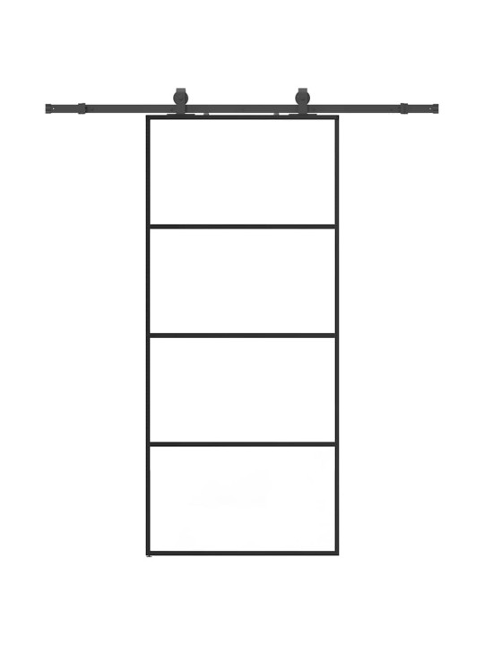 Bīdāmās durvis ar stiprinājumiem, melns, stikls, 90x205 cm