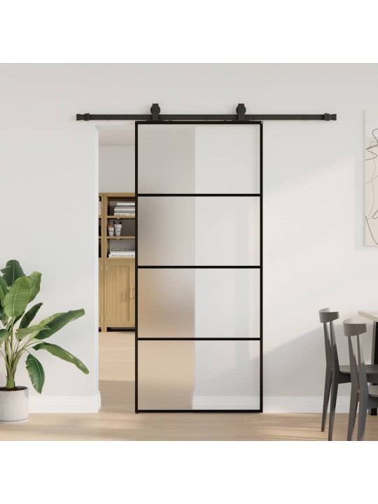 Bīdāmās durvis ar stiprinājumiem, melns, stikls, 90x205 cm