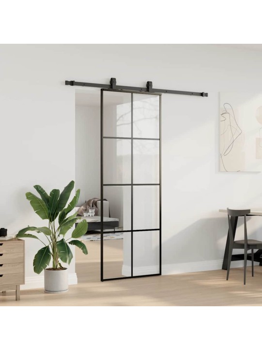 Bīdāmās durvis ar stiprinājumiem, melns, stikls, 76x205 cm