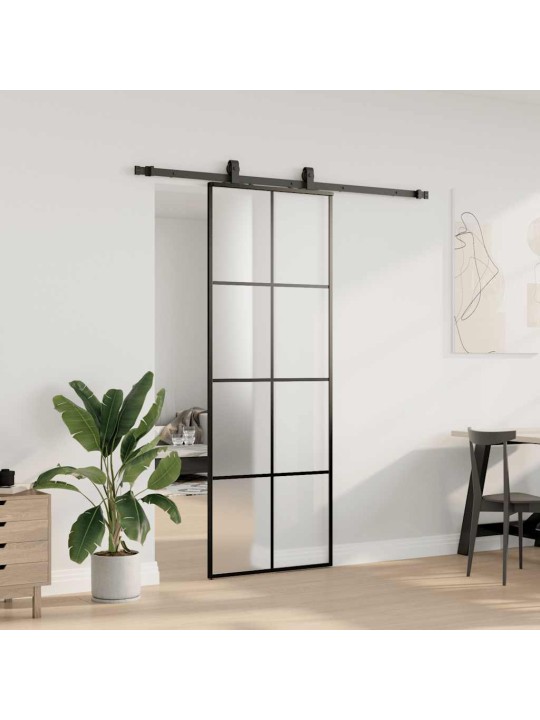 Bīdāmās durvis ar stiprinājumiem, melns, stikls, 76x205 cm