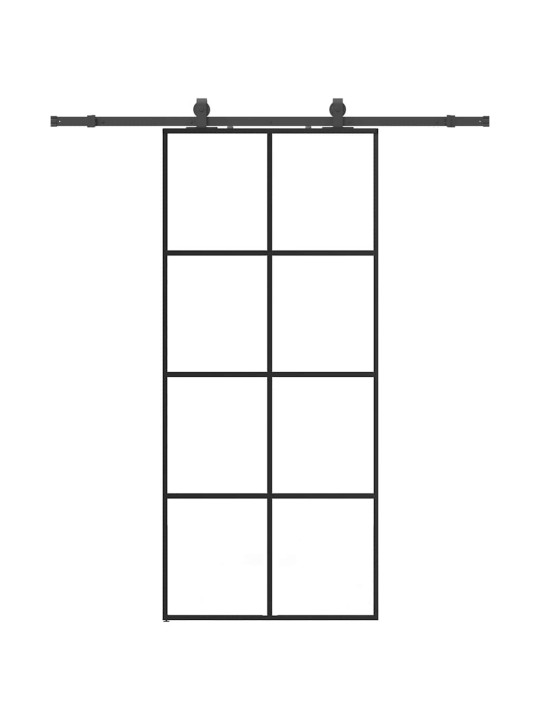 Bīdāmās durvis ar stiprinājumiem, melns, stikls, 90x205 cm