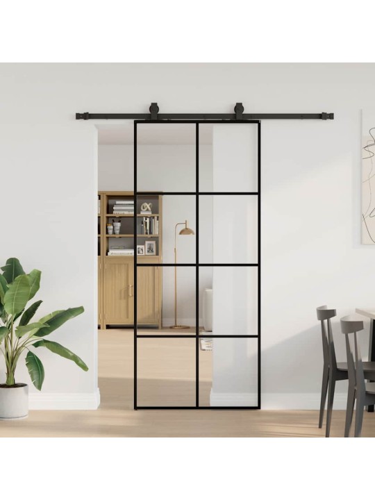 Bīdāmās durvis ar stiprinājumiem, melns, stikls, 90x205 cm