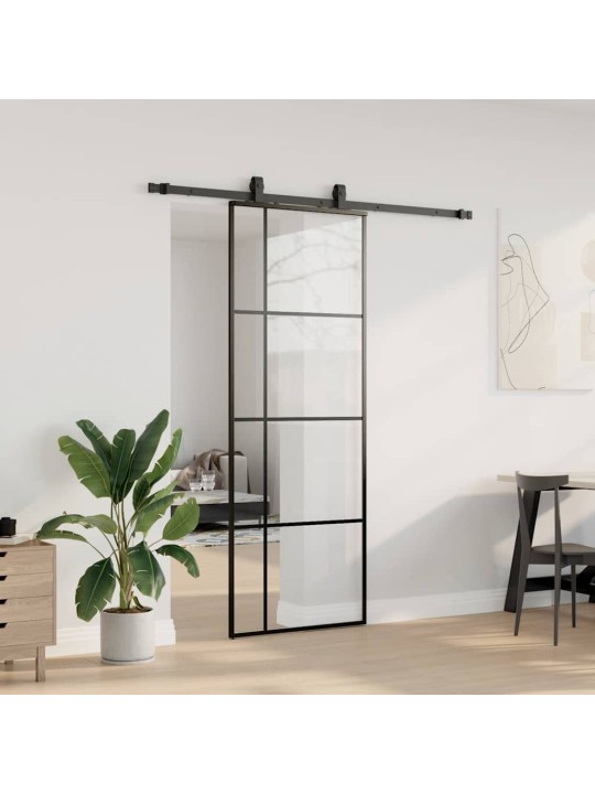 Bīdāmās durvis ar stiprinājumiem, melns, stikls, 76x205 cm