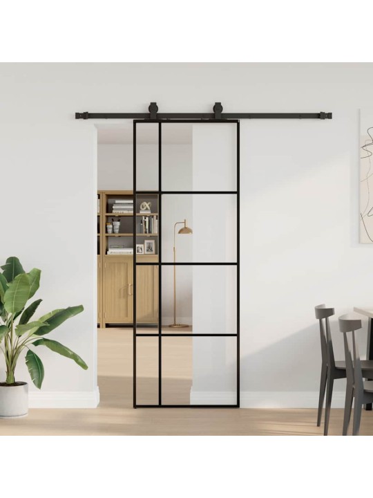 Bīdāmās durvis ar stiprinājumiem, melns, stikls, 76x205 cm