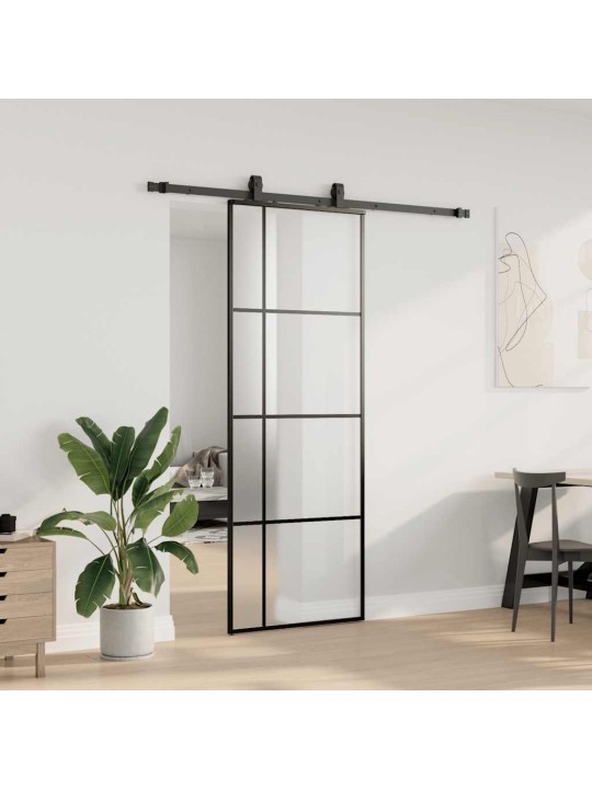 Bīdāmās durvis ar stiprinājumiem, melns, stikls, 76x205 cm