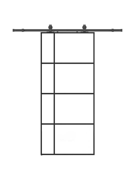 Bīdāmās durvis ar stiprinājumiem, melns, stikls, 90x205 cm