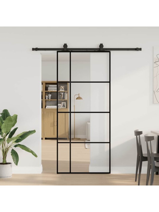 Bīdāmās durvis ar stiprinājumiem, melns, stikls, 90x205 cm