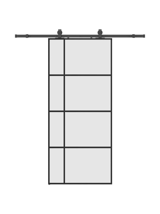 Bīdāmās durvis ar stiprinājumiem, melns, stikls, 90x205 cm