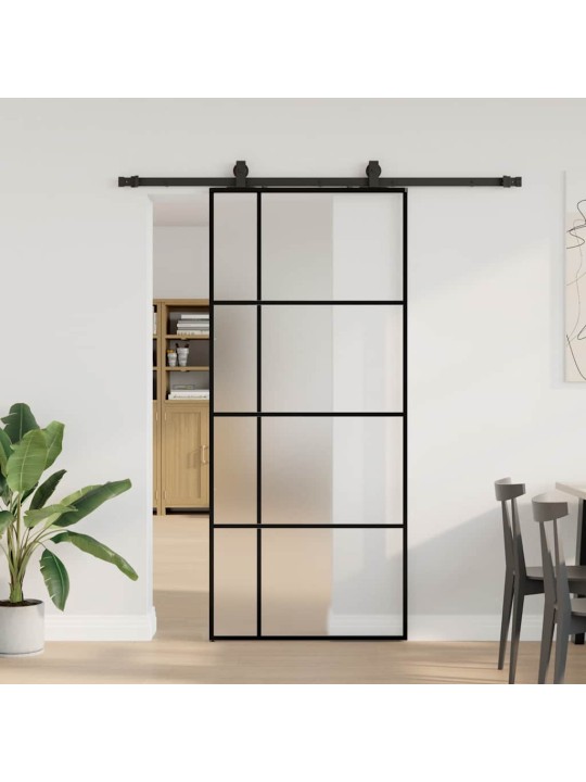 Bīdāmās durvis ar stiprinājumiem, melns, stikls, 90x205 cm
