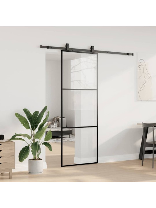 Bīdāmās durvis ar stiprinājumiem, melns, stikls, 76x205 cm