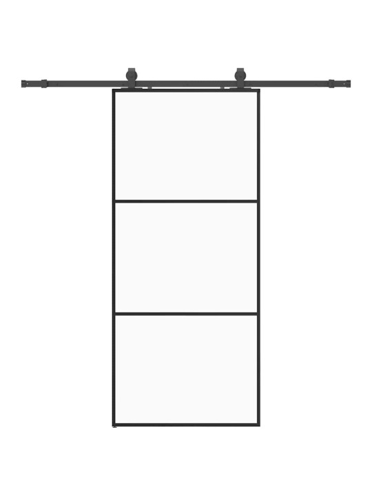 Bīdāmās durvis ar stiprinājumiem, melns, stikls, 90x205 cm