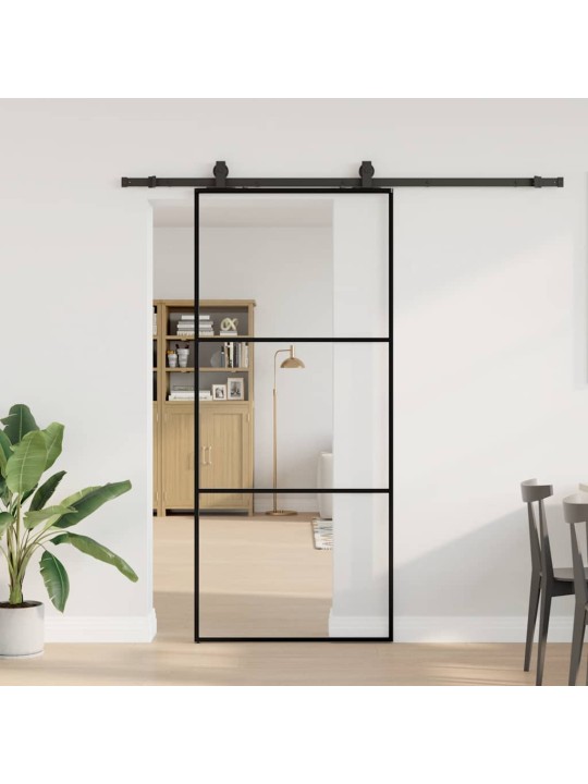 Bīdāmās durvis ar stiprinājumiem, melns, stikls, 90x205 cm