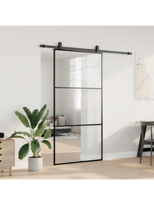Bīdāmās durvis ar stiprinājumiem, melns, stikls, 102x205 cm