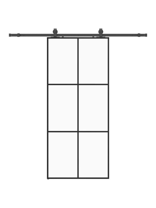 Bīdāmās durvis ar stiprinājumiem, melns, stikls, 90x205 cm