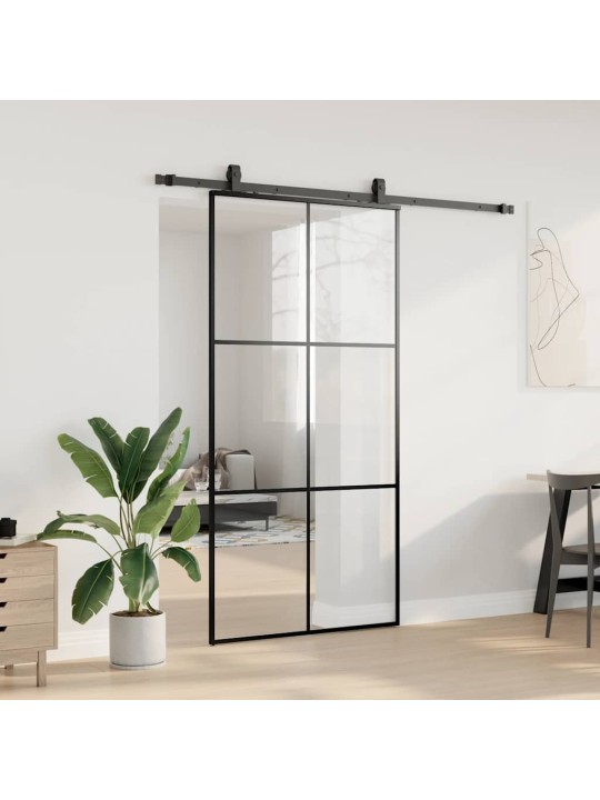 Bīdāmās durvis ar stiprinājumiem, melns, stikls, 102x205 cm