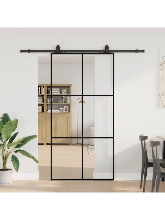 Bīdāmās durvis ar stiprinājumiem, melns, stikls, 102x205 cm