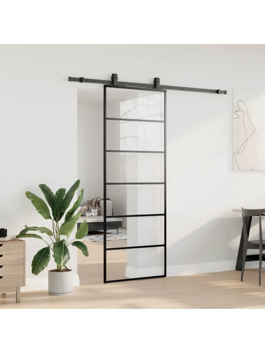 Bīdāmās durvis ar stiprinājumiem, melns, stikls, 76x205 cm