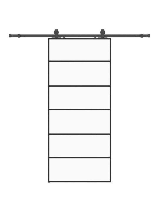 Bīdāmās durvis ar stiprinājumiem, melns, stikls, 90x205 cm