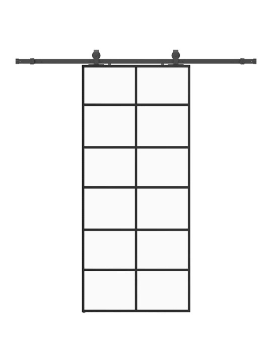 Bīdāmās durvis ar stiprinājumiem, melns, stikls, 90x205 cm