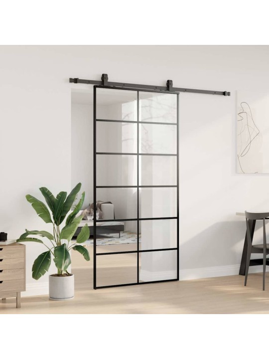 Bīdāmās durvis ar stiprinājumiem, melns, stikls, 102x205 cm
