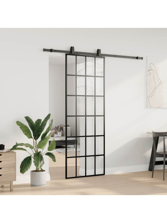 Bīdāmās durvis ar stiprinājumiem, melns, stikls, 76x205 cm
